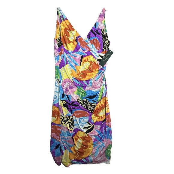 Lauren Ralph Lauren Womens Dress 8 Tropical Floral Ruched‎ Draped Stretch Waist - Picture 10 of 15